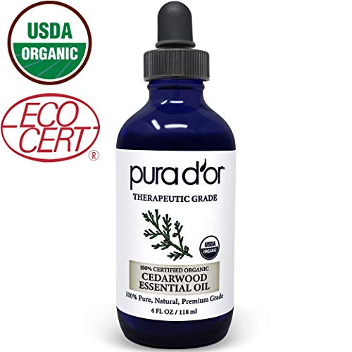 PURA D’OR Cedarwood Essential Oil (4oz) USDA Organic 100% Pure & Natural Therapeutic Grade Diffuser Oil For Aromatherapy, Relaxation, Healthy Looking Skin & Hair – Flea & Tick Control for Dogs