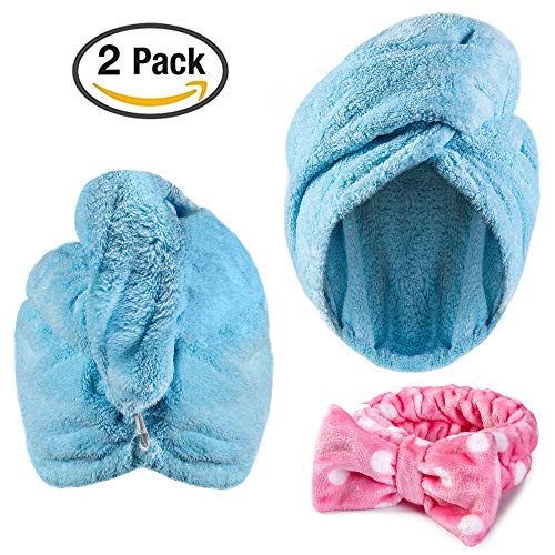 Premium 2Pack Microfiber Hair Towel Wrap, Ultra Absorbent and Anti Frizz for Quick Hair Drying for Women & Kids with Curly or Long Hair