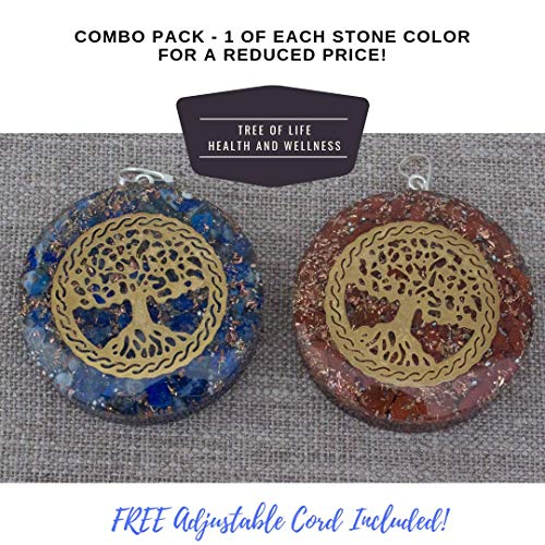 Orgonite Chakra Energy Web Tree of Life Orgone Pendant – Revitalization and Relaxation Chi-Lapis Lazuli, Carnelian Crystal Necklace- Brass and Copper Tesla Coil Embedded- Unisex (Combo)
