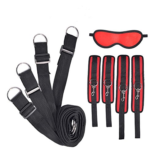 Premium Nylon Straps Kits, Adjustable Comfortable Wrist and Ankle Handcuffs -(Black) 4706214 (Red)