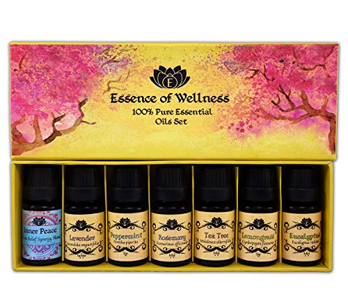 Wellness Specialized Essential Oils Gift Kit – Top 7 100% Pure Aromatherapy 10ml Starter Set – With BONUS Stress Relief Blend, Recipe eBook, Safe Dilution Chart Card, and Getting Started Guide