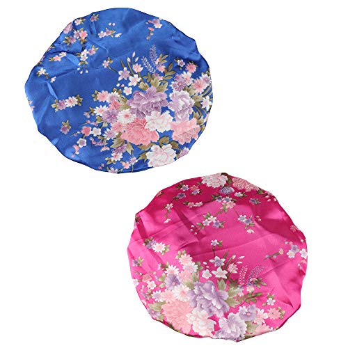 Jstyle 2Pack Soft Satin Hair Bonnet for Women Girls Shower Caps Hair Hat for Sleeping Shower Beautiful Hair Head Cover Bonnet