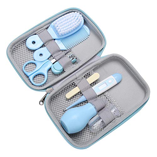 Baby Care Kit, 8Pcs Convenient Healthcare Grooming Set Nail Clipper Manicure Safety Scissors Nose Cleaner Hair Brush Comb Essential Daily Care Bathing Tool for Toddler Infant(Blue)