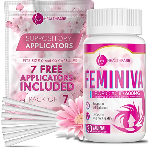 HealthFare Boric Acid Vaginal Suppositories – 30 Count, 600mg + 7 Free Applicators, Intimate Health Support – 100% Pure Made in USA