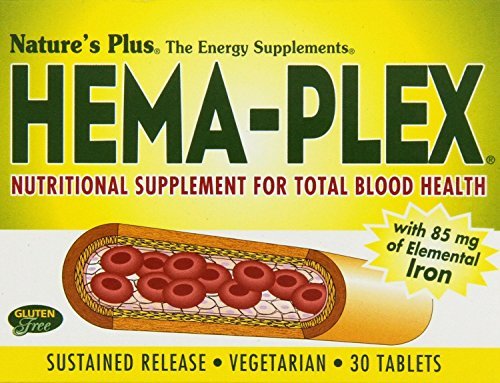 NaturesPlus Hema-Plex, Sustained Release (6 Pack) – 85 mg Elemental Iron, 30 Vegetarian Tablets – Iron, Vitamin C Supplement for Total Blood Health – Gentle Formula – Gluten-Free – 180 Total Servings