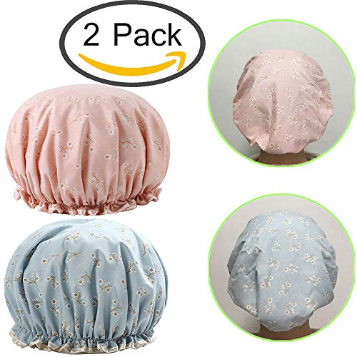Shower Cap, TooCoo Double Waterproof Layers Women Bath Shower Hat, Fashionable EVA Bathing Shower Caps [2Pack (Flowers)]