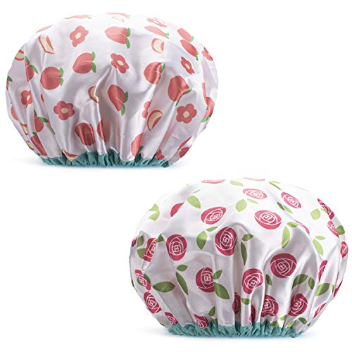 AmazerBath Shower Cap, 2-Pack Adjustable Shower Caps for Women Double Waterproof Layers Bathing Shower Hat Hair Protection EVA Shower Caps Reusable