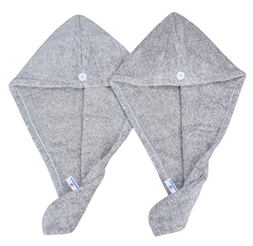 HOPESHINE Microfiber Hair Drying Towels Turban Wrap 2-Pack Bath Shower Head Towel for Girls and Women Absorbent Fast Drying (Grey X2)