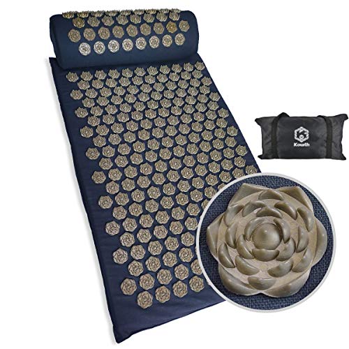 Acupressure Mat and Pillow Set, Kowth® Wellness Therapy Acupuncture Mats and Pillow for Back/Neck Pain Relief and Muscle Relaxation, Sciatic Pain,Insomnia, Comes in a Carry Bag (Black)