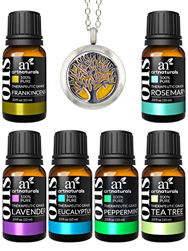 ArtNaturals Aromatherapy Top-6 Essential Oils – (6 x 10ml) – Aromatherapy Jewelry Diffuser Necklace – 100% Pure – Peppermint, Tea Tree, Lavender and Eucalyptus – Therapeutic Grade For Men and Women