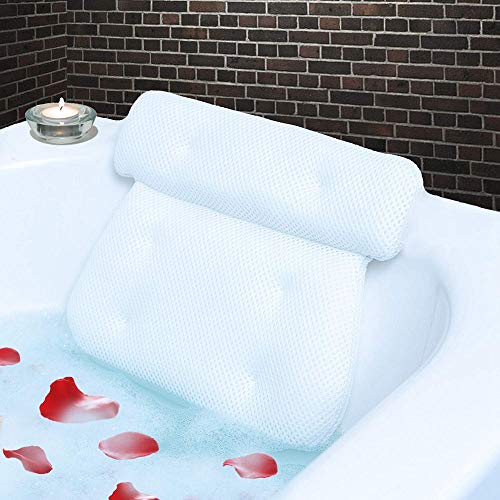 Homer’s Choice Bath Spa Pillow with 6 Suction Cups, Luxury Anti Mold Non Slip 2-Panel Design, Supports for Neck,Body, Shoulder and Head Bathtub Jacuzzi and Hot Tubs ¡­