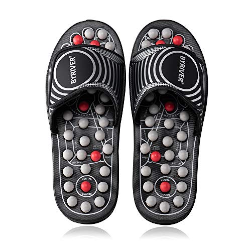 BYRIVER Acupressure Foot Massager Acupoint Massage Ball Roller Slippers Shoes Reflexology Sandals for Men Women(BS)