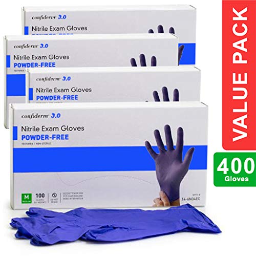 Nitrile Gloves – Latex Free, Powder Free – Medical Exam Grade | Disposable, Textured Tips | Size Medium, Blue, 400 Count.