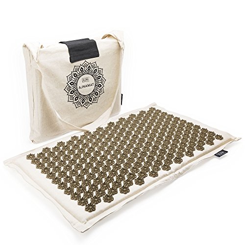 Eco Acupressure Massage Mat Natural Organic Linen Cotton | Acupuncture Mats for Neck, Back, Reflexology, Sciatica, Trigger Point Massage Therapy, Manual Massage, Stress Relief Pad, Carry Bag (Natural)