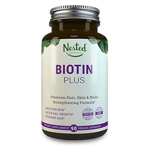 BIOTIN PLUS 5000 mcg | 90 High Potency Vegan Capsules | Male & Female Skin, Nails and Hair Growth Vitamins with B-Complex | Vitamin B7 Supplements for Men & Women | Natural Hair Loss Supplement Pills