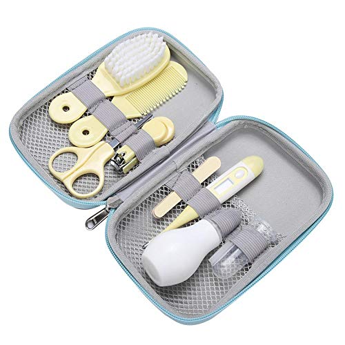 Baby Care Kit, 8Pcs Convenient Healthcare Grooming Set Nail Clipper Manicure Safety Scissors Nose Cleaner Hair Brush Comb Essential Daily Care Bathing Tool for Toddler Infant(Yellow)
