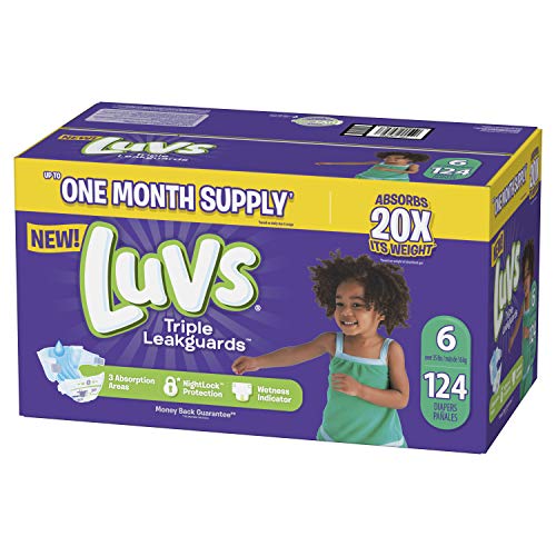 Luvs Ultra Leakguards Disposable Diapers, Size 6, 124Count, ONE MONTH SUPPLY (Packaging May Vary)