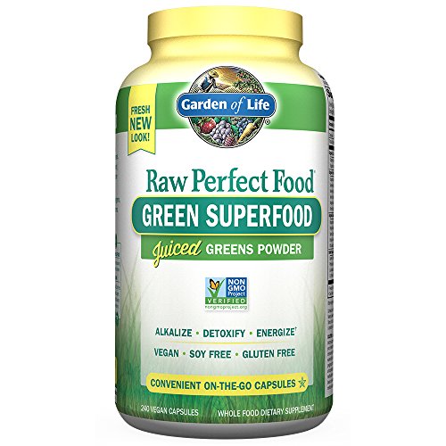 Garden of Life Raw Perfect Food Green Superfood Juiced Greens Powder Capsules � 30 Servings, Non-GMO, Gluten Free, Vegan Whole Food Dietary Supplement, Organic Greens, Juice Sprouts Probiotics, 240ct