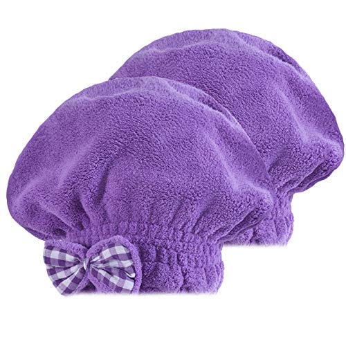 SOFTOWN Microfiber Hair Drying Towel Wrap Super Absorbent for Women with Short Hair (9 x 12 inch, Purple-Short-2 Pack)