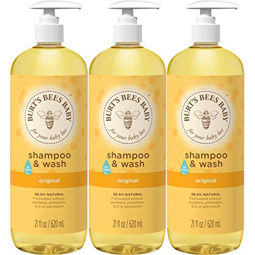 Burt’s Bees Baby Shampoo & Wash, Original Tear Free Baby Soap – 21 Ounce Bottle – Pack of 3