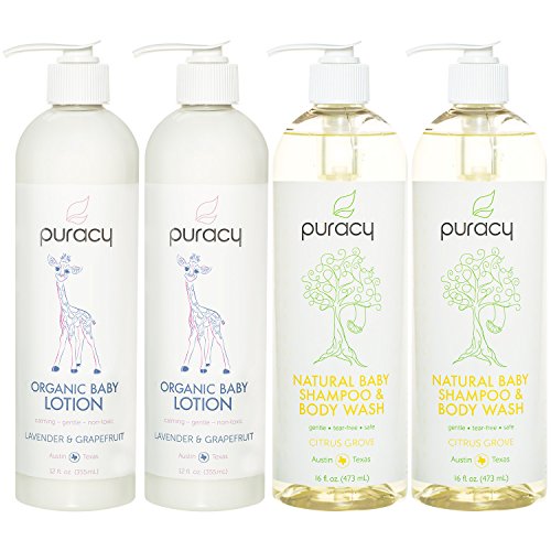 Puracy Organic Baby Care Gift Set (4-Pack), Nontoxic Moisturizing Lotion & Natural Baby Shampoo