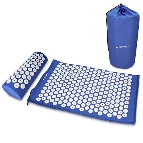 Navaris Acupressure Mat and Pillow Set – Acupuncture Mat for Back and Neck Pain Relief, Muscle Relaxation, Massage Therapy, Sciatica – Blue