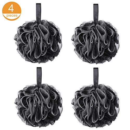 75g XL Black LoofahLoofy Sponge Exfoliating Soft Shower Puff Scrunchie Bath Ball Body Scrubber Mesh Luxury Pouf 4 Set