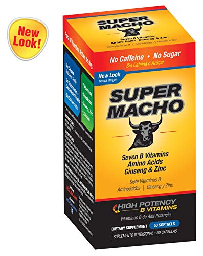 Super Macho Dietary Supplement with High Potency B Vitamins, No Preservatives, Sugar or Caffeine, Made in USA, 50 Softgels