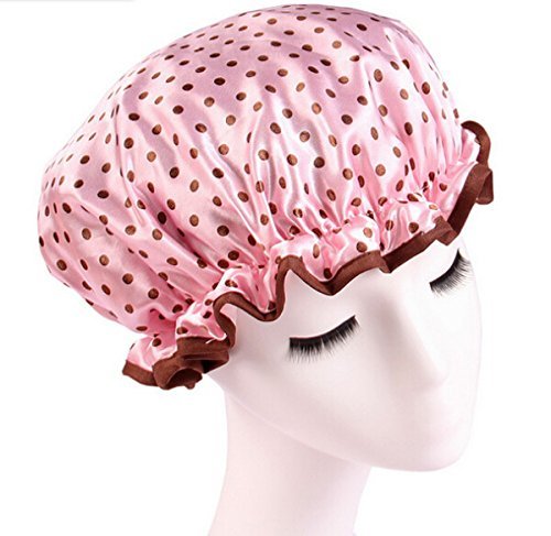 Fashion Design Stylish Reusable Shower cap with Beautiful pattern and color (Pink(Polka Dot))