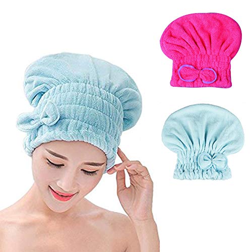 Yugefom Dry Hair Turban Towels 2 Pack, Ultra Absorbent & Fast Drying Microfiber Towel Hair Drying Towel Cap for Women & Girls