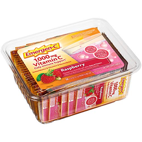 Emergen-C (50 Count, Raspberry Flavor) Dietary Supplement Fizzy Drink Mix Office Tub with 1000mg Vitamin C, 0.32 Ounce Packets, Caffeine Free