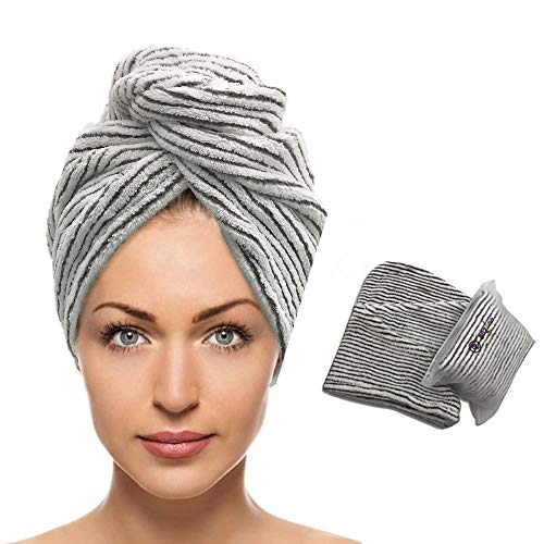 Bamboo Hair Towel,Microfiber Hair Towel Wrap With Anzonn Bamboo Charcoal Fiber Head Towel Anti-Frizz Quick Dry Large Long Hair Turban Twist Towel With Button For Drying,Curly,Long & Thick Hair