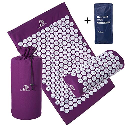Large Acupressure Mat and Pillow Massage Set – by DoSensePro + Bonus Hot/Cold Gel Pack. Acupuncture Mattress for Back Pain. Relieve Sciatic, Back, Neck, Headaches and Pains at Pressure Points.