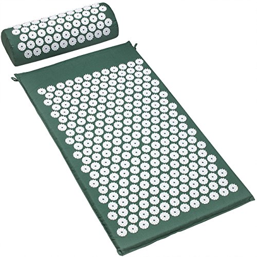 Sivan Back and Neck Pain Relief Acupressure Mat and Pillow Set, Chronic Back Pain Treatment – Relieves Your Stress of Lower Upper Back and Sciatic Pain – Green
