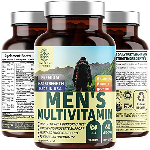 N1N Premium Men�s Daily Multivitamin Multimineral Supplement [Gluten Free, Non-GMO], Vitamins A C E D B1 B2 B3 B5 B6 B12 Magnesium, Biotin, Sprulina, Noni & Zinc, Immune Health Antioxidants, 60 Caps